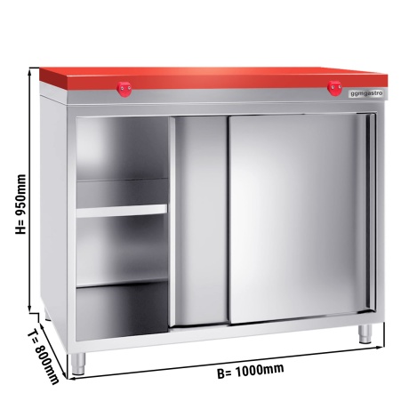 Stainless steel cabinet 100x80cm - with red chopping board