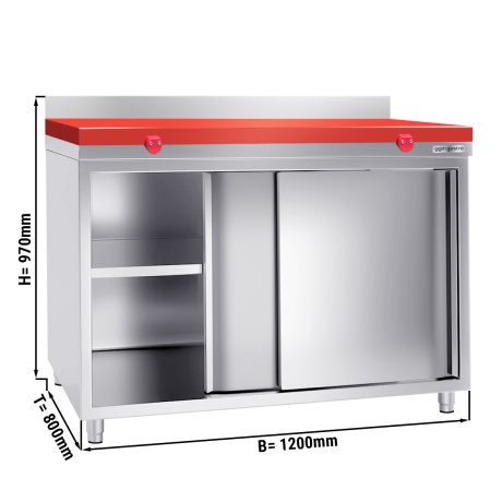 Stainless steel cabinet 120x80cm - with red chopping board, with shelf