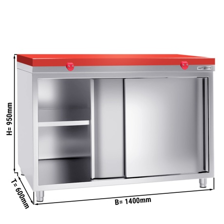 Stainless steel cabinet 140x60cm - with red chopping board