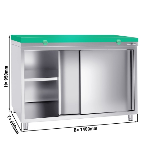 Stainless steel cabinet 140x60cm - with green chopping board