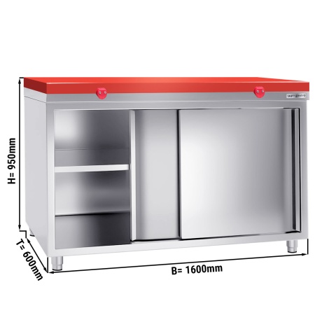 Stainless steel cabinet 160x60cm - with red chopping board