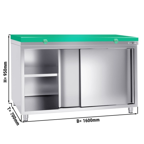 Stainless steel cabinet 160x70cm - with green chopping board