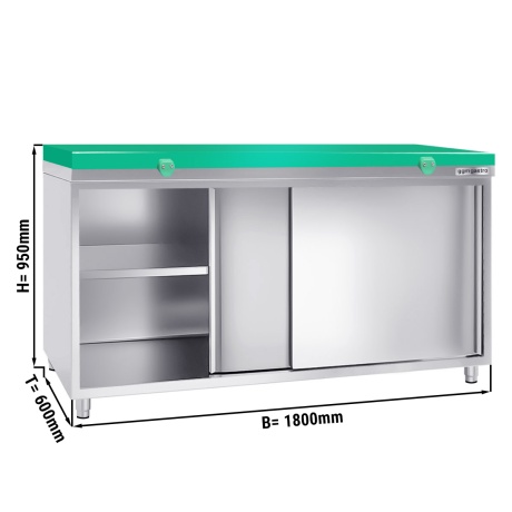 Stainless steel cabinet 180x60cm - with green cutting board