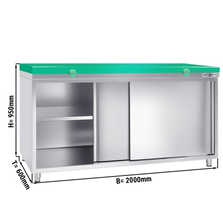 Stainless steel cabinet 200x60cm - with green cutting board