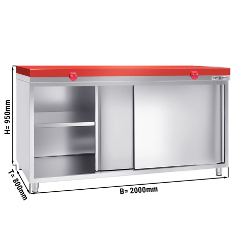 Stainless steel cabinet 200x80cm - with red chopping board