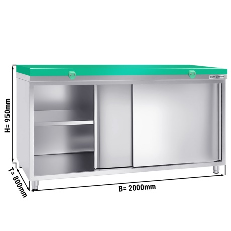 Stainless steel cabinet 200x80cm - with green chopping board