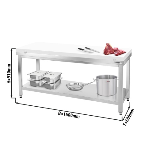 Stainless steel work table 1.6 m - with undershelf and cutting board