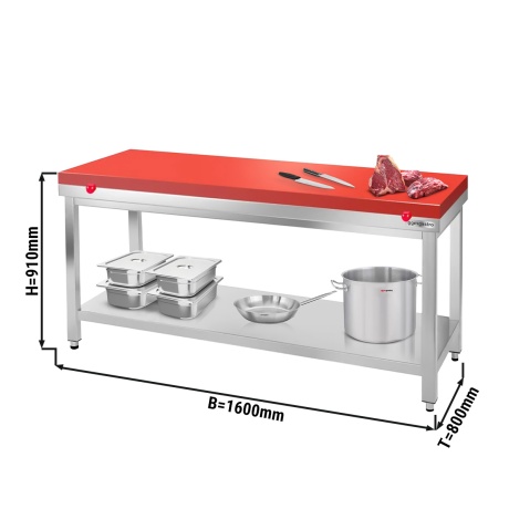 Stainless steel work table 1.6 m - with undershelf and cutting board