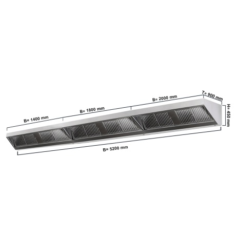 Wall hood with filter and light 5200x900x450mm
