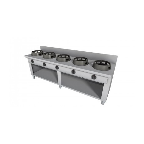 Wok pliit, tagaäärega+alus 5x21kw 250x70cm