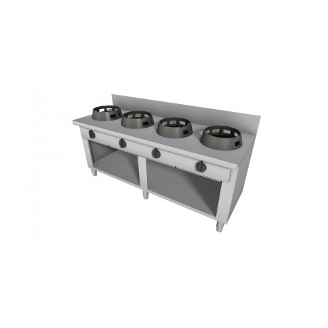 Wok pliit, tagaäärega+alus 4x21kw 200x60cm