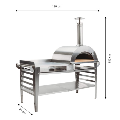 Pizzaahi koos suure aluslauaga, pizzo-inox