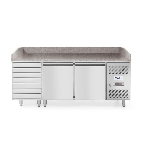 2-door pizza cooling table with 7 drawers, with granite worktop, arktic, 250l, 230v/250w, 2020x802x(h)1000mm