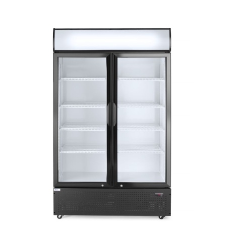 Back bar refrigerator with a backlit panel, double-door, arktic, 512l, black, 220-240v/510w, 1120x585x(h)1900mm