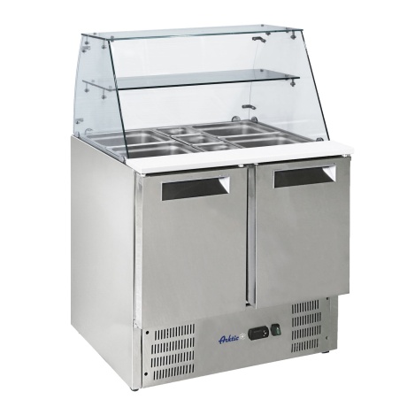 2-door refrigerated salad counter with glass superstructure, arktic, two-chamber counter, 900x695x(h)1270mm
