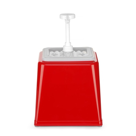 Sauce dispenser with pump, hendi, 2,5l, red, 230x210x(h)327mm