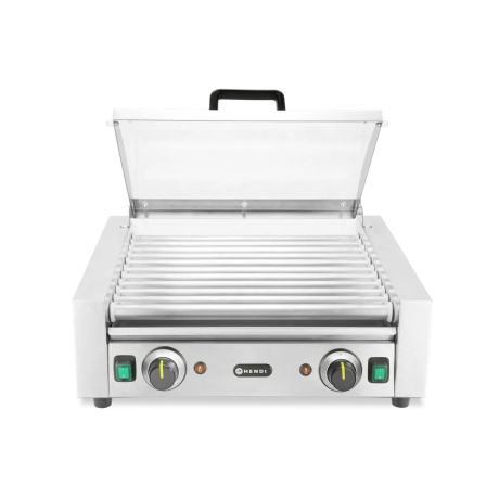 Sausage rolling grill, 2-zone with energy-saving cover, 11 rollers