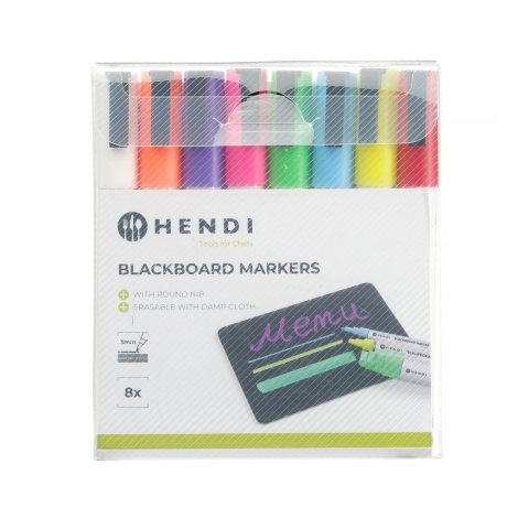 Blackboard markers 3 mm, hendi, 1 white, 1 red, 1 blue, 1 green, 1 yellow, 1 purple, 1 orange and 1 pink marker