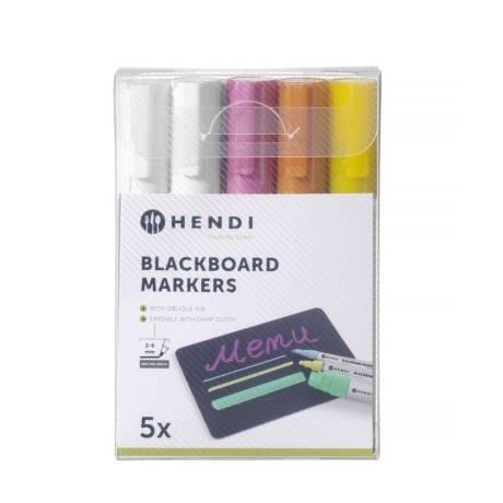 Blackboard markers 6 mm, hendi, 2 white, 1 pink, 1 yellow and 1 bronze markers, 5 pcs