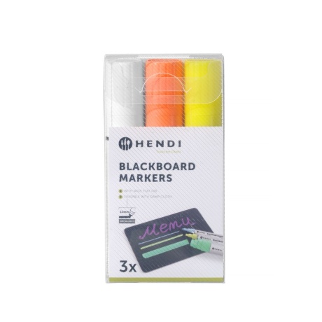 Blackboard markers 15 mm, hendi, 1 white, 1 orange and 1 yellow marker, 3 pcs