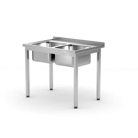 Table with two sinks ā€“ welded, depth 600 mm, hendi, kitchen line, 1000x600x(h)850mm