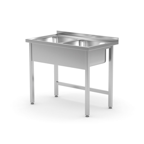 Table with 2 sinks ā€“ welded, hendi, kitchen line, 1000x600x(h)850mm