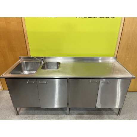 Stainless steel table with sink on the left, 200x70x90 cm